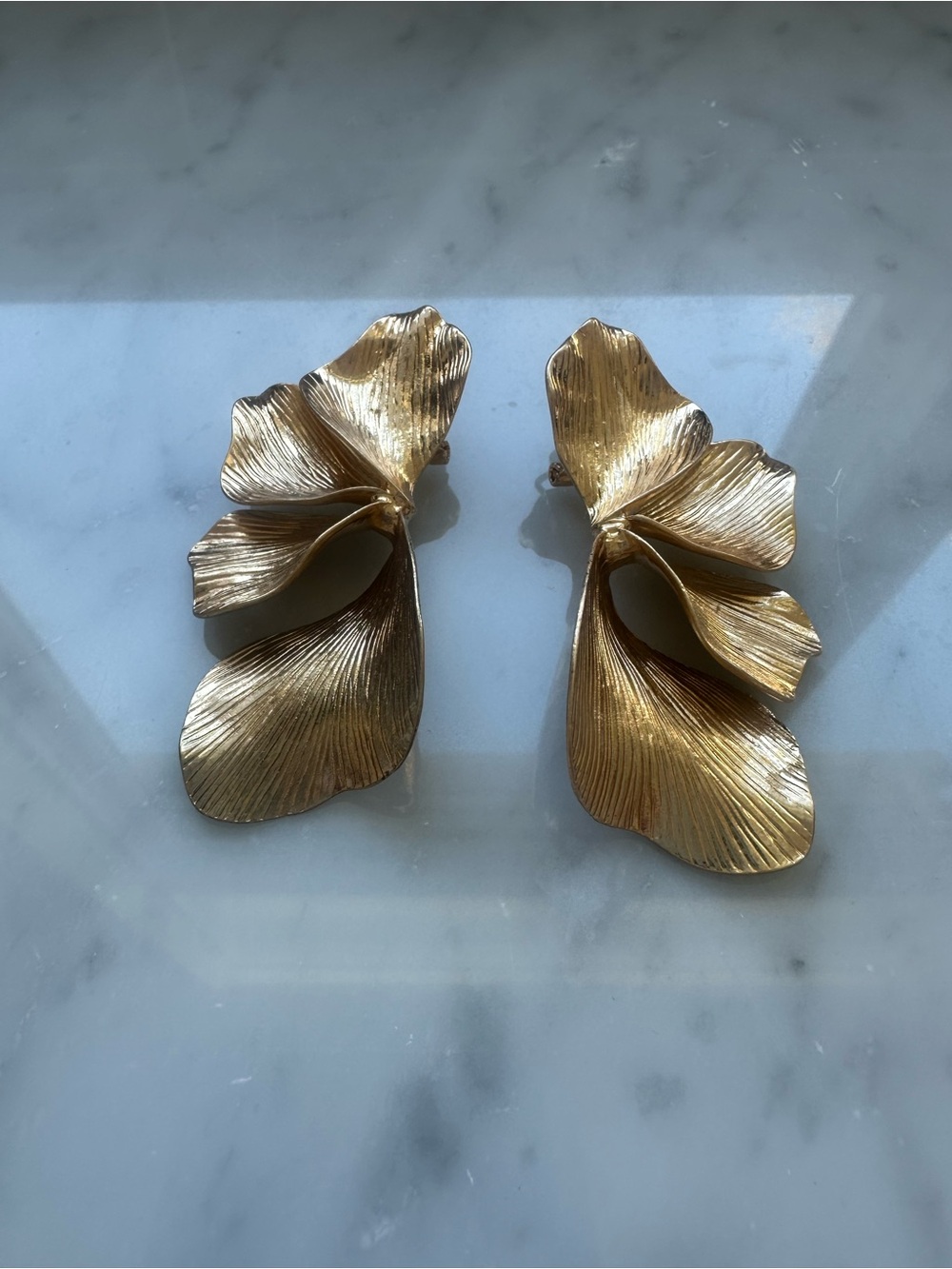 Zara Gold Floral Petal Statement Earrings - Women Jewelry